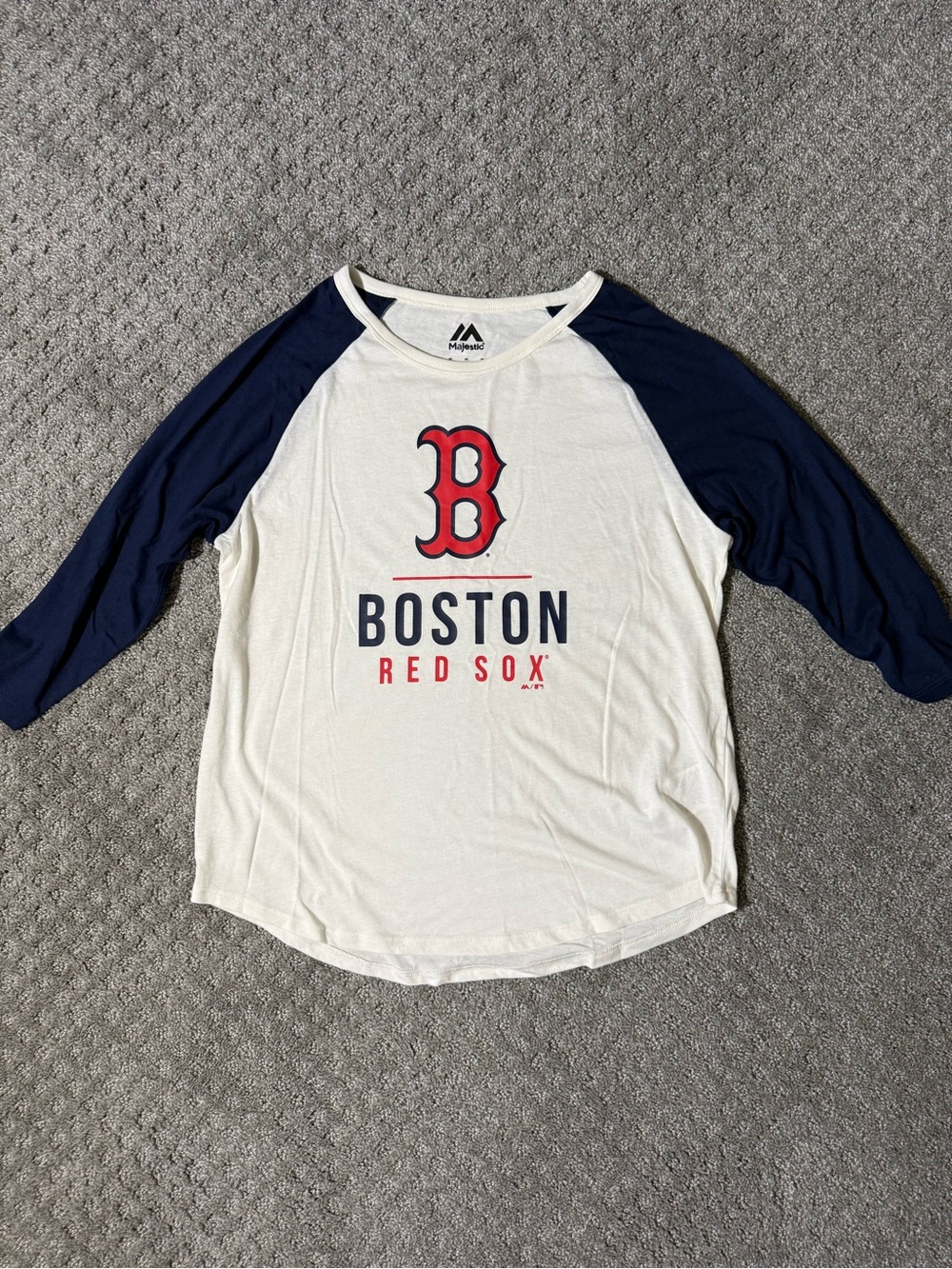 Majestic White and Navy Boston Red Sox Raglan Long Sleeve Tee